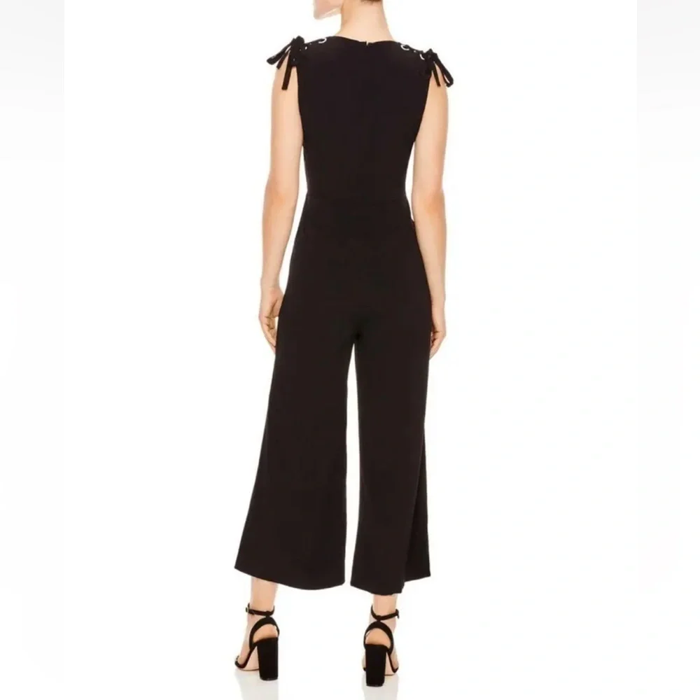 NWOT Sandro Paris Ermaline Lace Up Crepe Black Wide Leg Minimalist Jumpsuit Sm - Picture 2 of 6